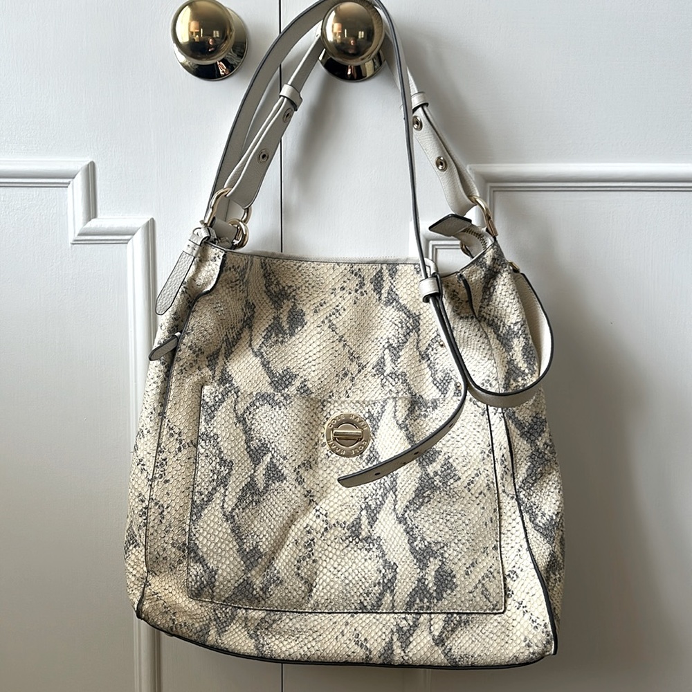 Cole Haan soft shoulder bag in cream/gray python print